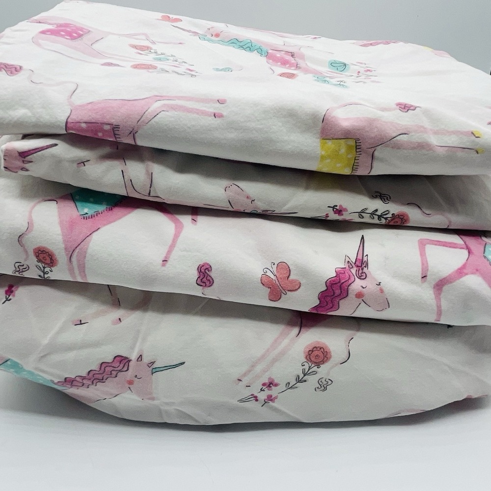 4pc POTTERY BARN KIDS Queen MAGICAL UNICORN ORGANIC SHEET SET FLANNEL See photos - Picture 2 of 12